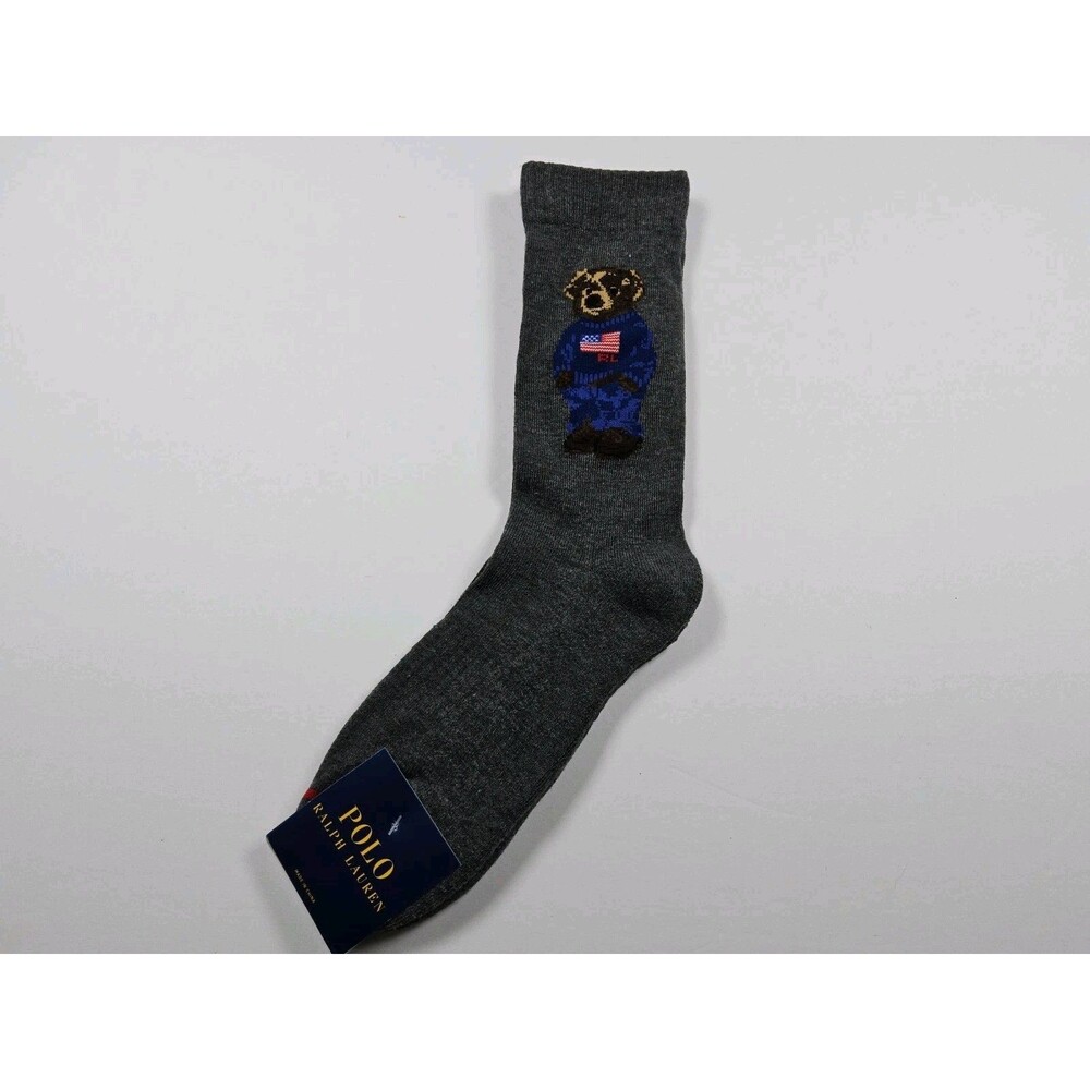 Polo Ralph Lauren Men's Polo Bear Denim USA Flag Sweater Socks Size 13-16